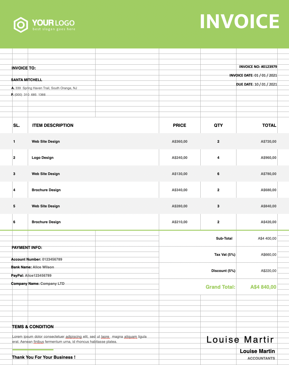 Free Invoice Excel Template